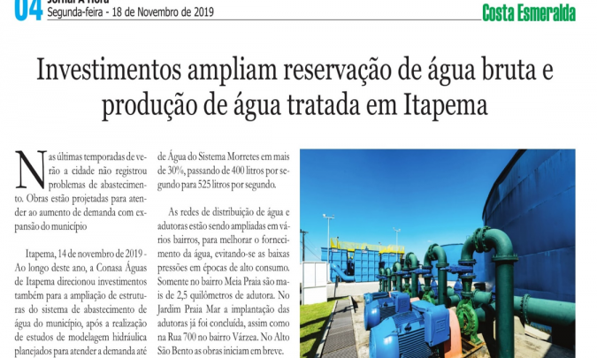 Investimentos ampliam reservação de água bruta e produção de água tratada em Itapema