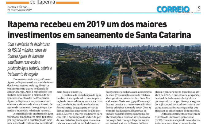 Itapema recebeu em 2019 um dois maiores investimentos em saneamento de Santa Catarina