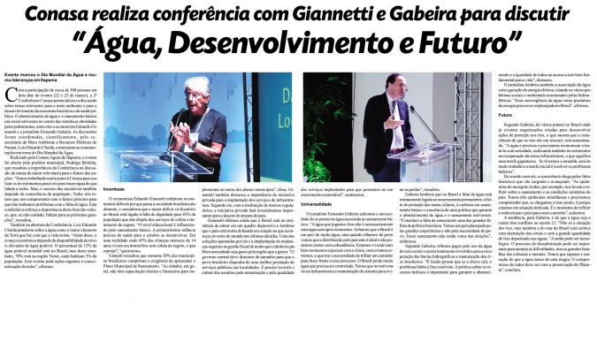 Conasa realiza conferência com Giannetti e Gabeira para discutir “Água, Desenvolvimento e Futuro