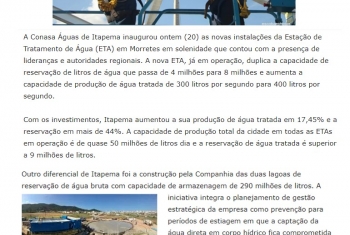 Conasa Águas de Itapema duplica reservação de água tratada na ETA Morretes