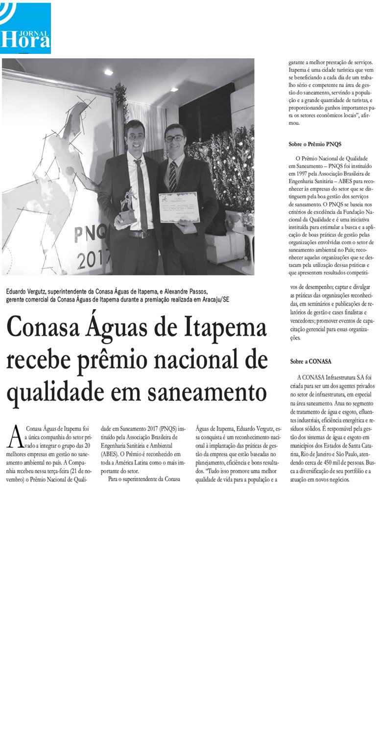 Conasa Águas de Itapema recebe prêmio nacional de saneamento
