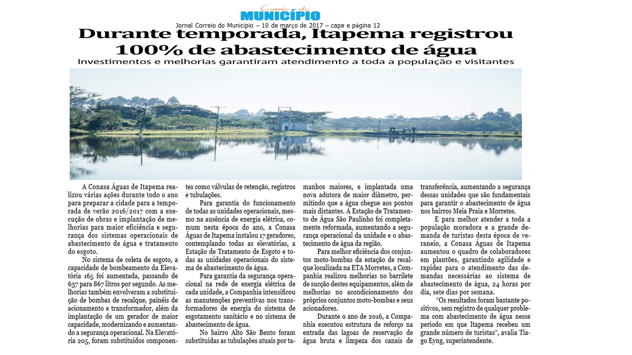 Durante temporada, Itapema registrou 100% de abastecimento de água